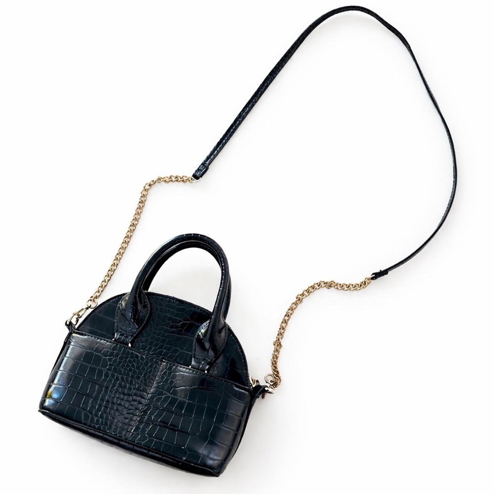 Zara Black Vegan Leather Croc Print Crossbody